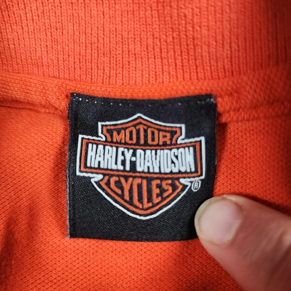 Harley Davidson Polo Shirt Mens 3XL Orange Black Screamin Eagle Biker Colorblock - Picture 6 of 13